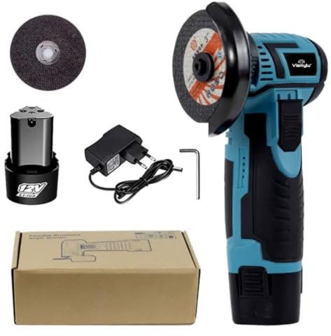 Smerigliatrice Angolare a Batteria 12V | 19.000 Giri/min | Disco da Taglio Fino a 7.6 cm | Antiscivolo e Antischizzi | 2 Batterie 2000mAh e 2 Dischi Inclusi