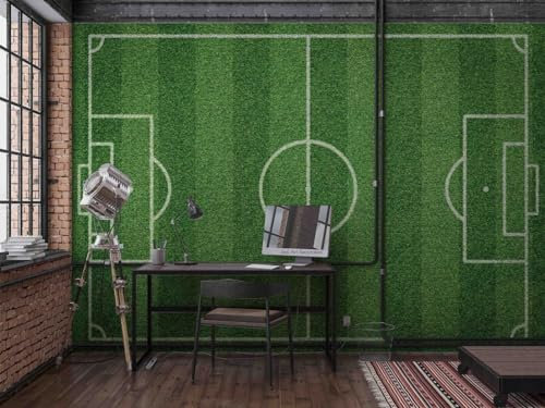 Fotomural Papel Pared Línea Verde del campo de fútbol modelo 3d Vinilos Impermeables Murales Adhesivos y Pegatinas de Pared para Decoración del Hogar la Salón Dormitorio Oficina,396 * 280cm
