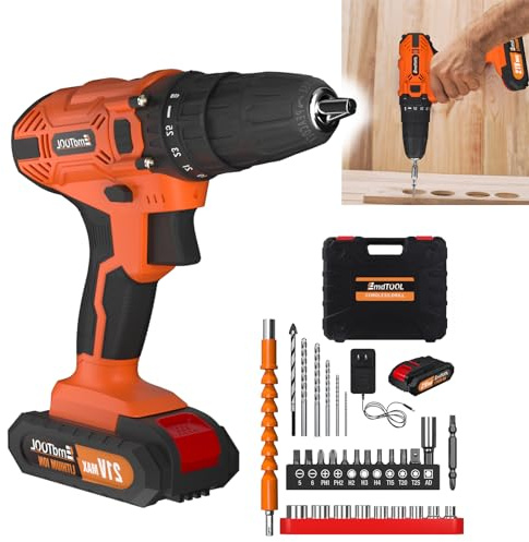 VickyHome Perceuse Électrique 21v Sans Fil, 2 Vitesses Variables, Kit De Perceuse Électrique Portative Avec Batterie 1500mah Et Chargeur, Mandrin 3/8'' Sans Clé, 25+1 Réglages De Couple, Orange