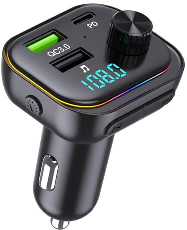 FM Transmitter Bluetooth V5.3-54W (PD 36W&18W) 3 USB Port Ladegerät Autoadapter Wireless Radio Receiver LED Display 32GB USB Drive mit mit 7 Farben Umgebungslicht und Lichtschalter