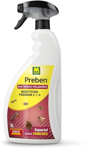 Droquimur Insecticida Preben rastreros y voladores Pistola 1000 ML Contra: cucarachas,chinches,hormigas,pulgas, piojos,moscas,mosquitos,avispas, garrapatas y polillas.ESPECIAL CHINCHES. (1 Unidad)