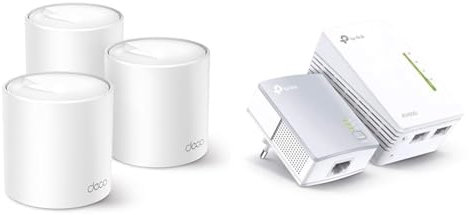 TP-Link Deco X50 Mesh WLAN Set (3 Pack) & WLAN Powerline Adapter Set TL-WPA4220 KIT(600Mbit/s, WLAN 300Mbit/s, Wi-Fi Clone, Fast-Ethernet-LAN, Plug&Play, Kompatibel mit Allen HomePlug AV/AV2)