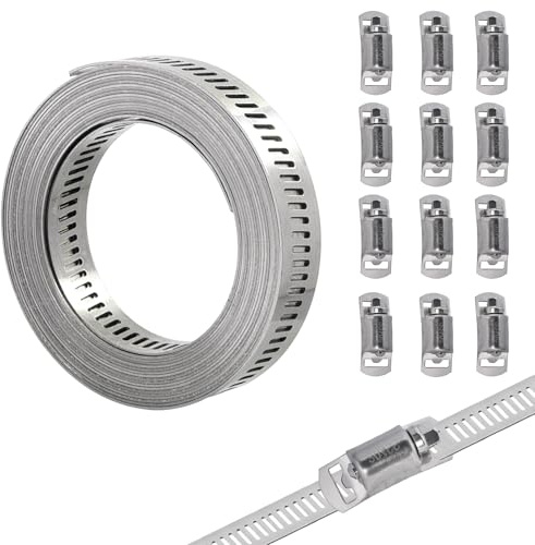 Befun 5M Schlauchschellen Edelstahl, Schlauchklemme mit 12 Clips | Einstellbare Schlauchklemmen Schlauchclips mit Schraube Klemme für Wasser Rohr/Tank/Gas Rohr/Kühler/Automobil Tubing