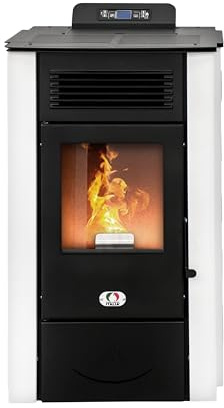 STUFE A PELLET ITALIA Colorado 12 KW 5 Sterne | Pelletöfen Effizienz 91% Heizt 120m² Autonomie 15 Std. 5-Sterne-Zertifiziert 5 Geschwindigkeiten und Leistungsstufen Programmierbar 24M Garantie Weiß