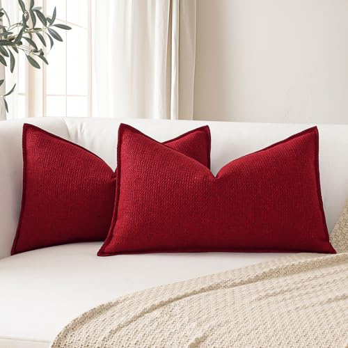 Sungeek Ländryggskuddöverdrag 30 x 50 cm set med 2 mjuka rutiga dekorativa kuddöverdrag med sydd kant bondgård heminredning dekorativt kuddöverdrag för soffa uteplats sovrum vardagsrum, röd