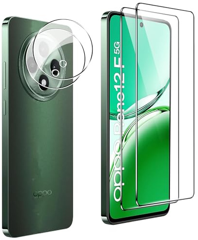 FDHYFGDY per Oppo Reno 12 F 4G/5G OPPO Reno 12 FS 4G/5G vetro temperato, 2 pezzi di pellicola protettiva in vetro + 2 pezzi di protezione per fotocamera, durezza 9H, protezione schermo HD