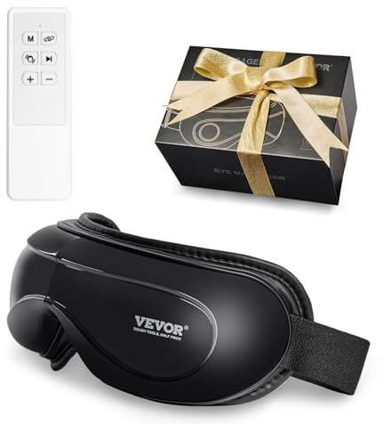 VEVOR Augenmassagegerät mit Wärme und Fernbedienung, Augenmassagemaske mit 5 Modi und Bluetooth-Musik, 180° faltbares Augenpflege-Massagegerät Augenüberlastung, trockenen Augen, Augenringen, schwarz