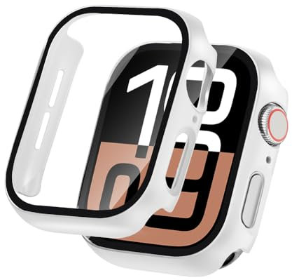 LINTEKER 2 Pack Hard Case for Apple Watch Series 11 (2025) / Series 10 Screen Protector 46mm, with 9H Tempered Glass Screen Protector, Full Protective Cover for iWatch Accessories 46mm, White