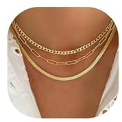 Dodder Gold Layered Necklaces for Women, 14K Gold Plated Dainty Chain Choker Stack, Herringbone Necklaces Set Jewelry for Women