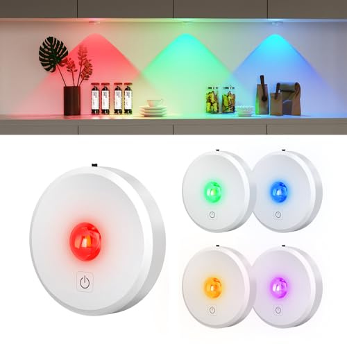 MEKKLEON vitrinenbeleuchtung led kabellos mit Fernbedienung, 2000 mAh Aufladbar LED Spots Akku, RGB, Unterschrankleuchte, Schrankleuchte, küchenunterschrank (Weiß, 5 Pcs)