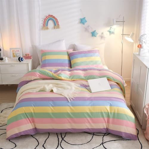 ZBOOM Regenbogen Bettwäsche 100x135cm 2teilig Mikrofaser Bettwäsche Kinder Mädchen Bettwäsche Regenbogen Streifen Muster Bettbezug Bunt Bettwaesche mit Reißverschluss und Kissenbezug 40x60cm