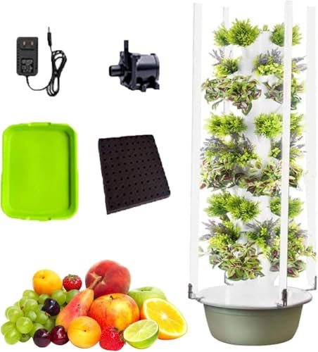 FJYAWEN Kit di Coltivazione ID-roponica con Pompa Ad Acqua, Torre ID-roponica con Luci a Spettro Completo a 360°, Si-stema di Coltivazione Idroponico Fai da Te a Torre, per Erbe Aromatiche,5Layer