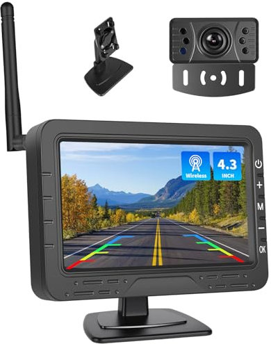 GOHHDL AHD Telecamera Posteriore Senza Fili con 4,3 Pollici di Segnale Digitale IP68 Impermeabile Visione Notturna, Schermo Monitor per Tutti i Modelli, 12V Alta Potenza Chip Visione Notturna