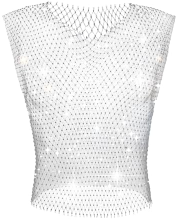 GENEMEN Herren Strass Tops Fishnet Tanktop Sheer Shirt | Männer Strassweste Glitzer Oberteil Mesh Weste Rave Durchsichtige Weste Pailletten Top