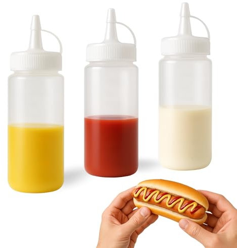 CHEFZOCO Salsera de plástico, Bote para salsas, Biberones de Cocina de Plástico, Dispensador de salsas, Apto para lavavajillas, Cumple norma UNE-EN 12875, Libre de BPA, Capacidad 300 ml, 3 unidades