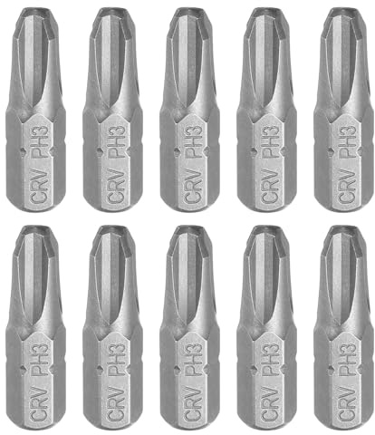 sourcing map 10pcs Phillips Screwdriver Bits 1/4 Hex Shank PH3 Head 1 Length CR-V Steel Cross-Head Drill Bits for Repair Work Electric Screw Driver