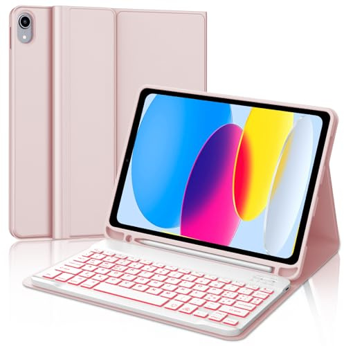 JADEMALL Tastiera per iPad A16 11 Generation 2025/10 Generation 10.9 2022, Italiana QWERTY Tastiera Retroilluminata Magnetica Staccabile Bluetooth con Portapenne per iPad 10/11 Generazione, Rosa