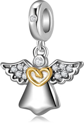Ängel Skyddsängel Hjärta Guld Vingar Strass Nattvard Hänge Hänge 925 Silver - Les Folies för Pandora