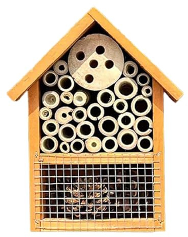JISADER Bienenhaus Aus Holz, Gartenhabitat, Haus, Wetterfest, Gartendekoration, Hängendes Schmetterlingshotel, Schmetterlingskasten, Orange