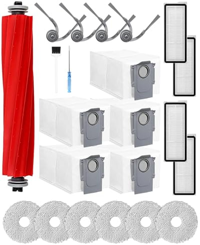 QV 35S Accessories Kit for Roborock QV 35S , QV 35A , Qrevo S Pro Robotic Vacuum, Replacement Spare Parts for Roborock QV 35S:1 Main Brushes, 5 Dust Bags, 4 HEPA Filters, 4 Side Brushes, 6 Mop Pads