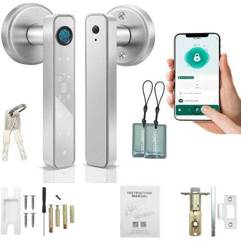 Dytabepl Dörrlås fingeravtryck, med kod, elektroniskt dörrlås med touch-knapphandtag, smart dörrlås styrs via app, nyckelfritt för ytterdörr, hus, kontor, lägenhet