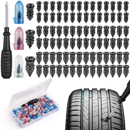 Samulee 106 STK Reifenreparaturset Auto,3 Größen Reifen Reparatur Schrauben | Vakuum Reifen Reparatur Nagel Reifenreparaturset Motorrad mit Schraubendreher, für Auto, PKW, SUV, LKW, Wohnwagen, Fahrrad