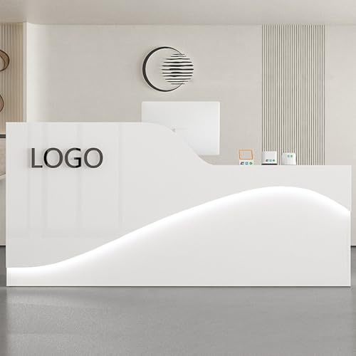 LVYWEX Mostrador De Recepción, Mesa De Mostrador con Cajones De Almacenamiento Y Estantes Abiertos, Boutiques Y Cafeterías.(White on The Right,200cm)