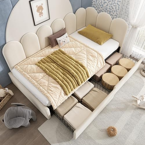 ZIDEY Polsterbett 90x200 Einzelbett mit hydraulischem Stauraum, Daybett Tagesbett Schlafsofa mit Lattenrost Jugendbett, Kinderbett,Beige, Samt, Ohne Matratze