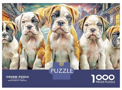 Puzzle de 1000 pièces en Carton recyclé, Motif Chiots, à encadrer, idéal pour Les Adultes. Support encadrable. Support en Carton de qualité supérieure. Dimensions : 52 x 38 cm.