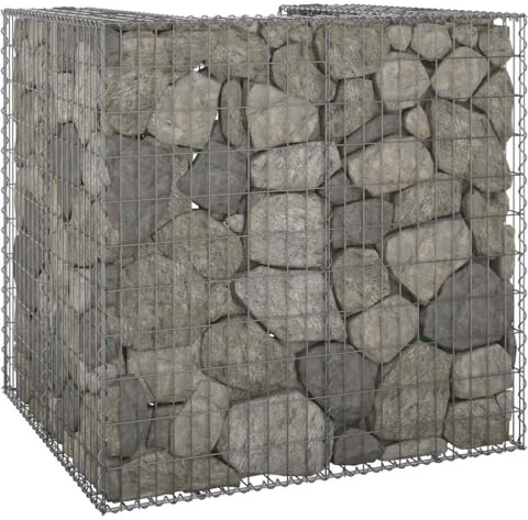 Mokuyary Mur en Gabion pour Poubelle Acier galvanisé 110x100x110 cm, Abri de Jardin Cache pour poubelles, Conteneur d'extérieur Coffre de Rangement