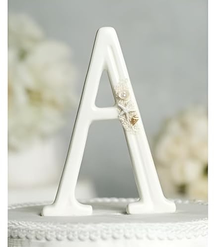 Wedding Collectibles Beach Themed Porcelain Monogram Wedding Cake Topper - Sand, Shells Starfish