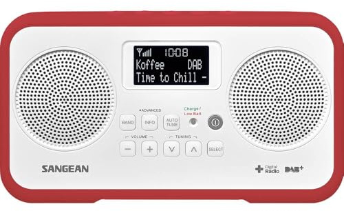 Sangean DPR-77 - Radio (DAB, DAB+, FM, 87.5 - 108 MHz, Digital, 1W, 8 Ohmio, 5,71 cm (2.25)) Rojo, Color blanco (importado)