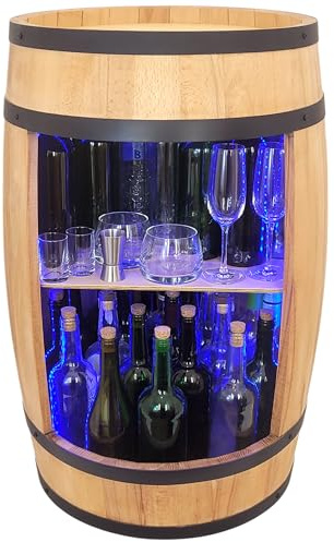 weeco Tonneau en Bois Vintage Minibar Armoire de Bar à LED RGB USB Rustique - Commode de Maison gin Whisky, bière - Casier à Vin. Fait Main Meuble Rangement - Mini Bar - Armoire à Alcool 80x50cm