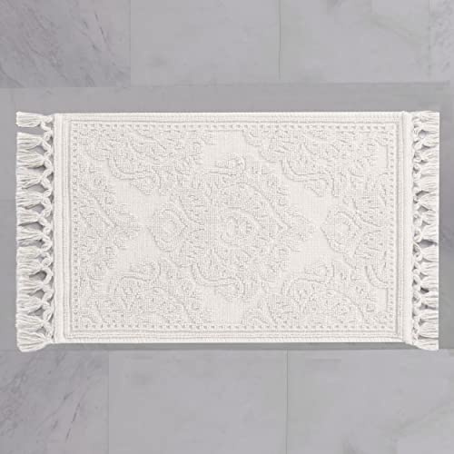 Jean Pierre - Ricardo Bath Mat, Woven Fringe Bathroom Rugs, 100% Cotton, Premium Bathroom Decor - Measures 21 x 41 - White