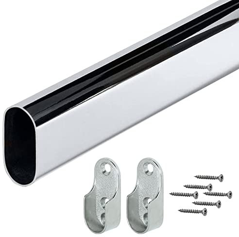 Gedotec Garderobenstange | OVAL | Schrankstange 1000 mm | 1 Stück Kleiderschrank-Stange mit 2 Stück Stangen-Befestigungen | Möbelrohr 30 x 15 mm | Schrank-Kleiderstange Chrom| Metall Schrankrohr