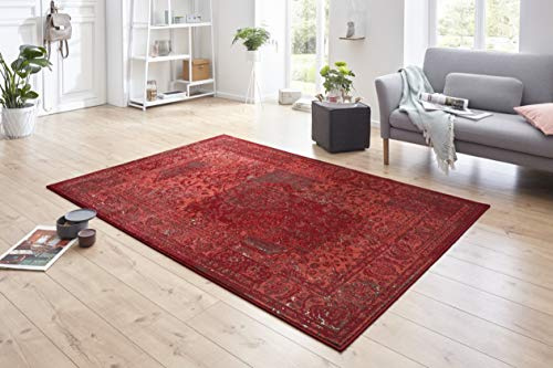Hanse Home Teppich Plume – Used-Look Teppich Kurzflor Modern Vintage Design Teppiche für Esszimmer, Wohnzimmer, Kinderzimmer, Flur, Schlafzimmer, Küche – Rot 160x230cm