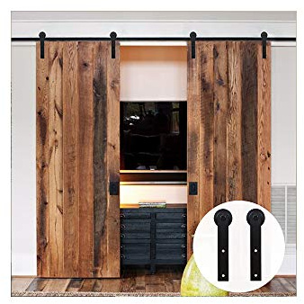 9FT/274cm Quincaillerie Kit de Rail pour Porte de Coulissante Double Porte Suspendue en Bois,Noirs I-Form