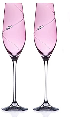 DIAMANTE Pair of Pink Lustre Silhouette Champagne Flutes Embellished with Crystals (1181.412.EPT) Set of Two in a Premium Gift Box