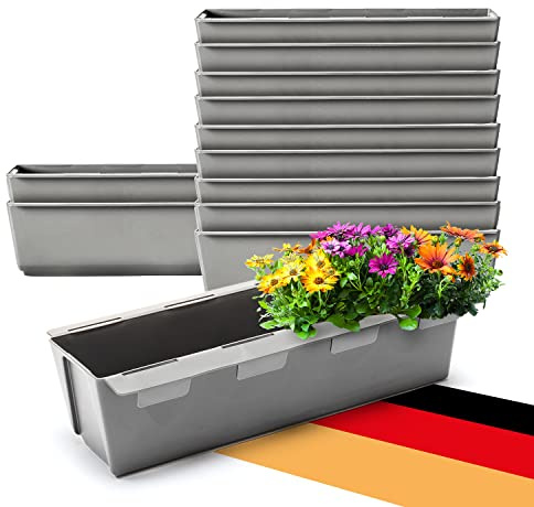 BigDean 12 Paletten Blumenkästen Einsatz mit Hängesystem 37cm Beton grau | Blumenkasten für Palette Pflanzkasten für Europalette Balkonkasten Blumentopf aus recyceltem PP-Kunststoff MADE IN GERMANY