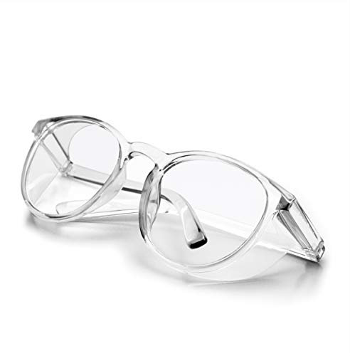 Safety Goggles Anti-Fog Tactical glasses with Side Shields Clear Safety glasses with Anti-Scratch UV400 protection Lens Goggles Inside Eyeglasses (Transparent frame&Clear lens)(White)