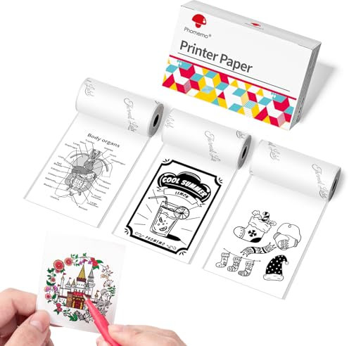 Phomemo Drucker Papier für M02Pro/M02/M02S/P2S/M03/M04S/M04AS Mini Thermodrucker, Thermo-Aufkleberpapier für Scrapbooking, Fotos, Notizen, Etiketten, 50mm x 3,5 m, 3 Rollen