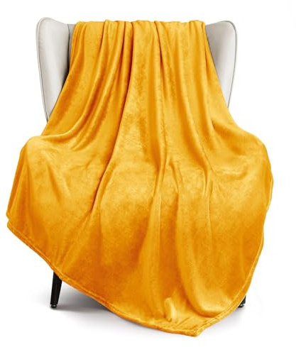 Exclusivo Mezcla Extra stor fleecefilt för soffa, 300 GSM supermjuka och varma filtar, senapsgul filt för alla årstider, mysig, plysch, lätt, 127 x 178 cm