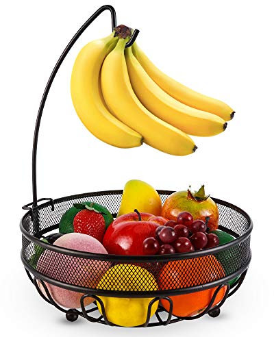 Huahong Obstkorb mit Bananenhalter, Obstschale, Gemüsekorb aus Metall, stehend, tägliche Küchenaufbewahrung, Obstkorb, Obstständer