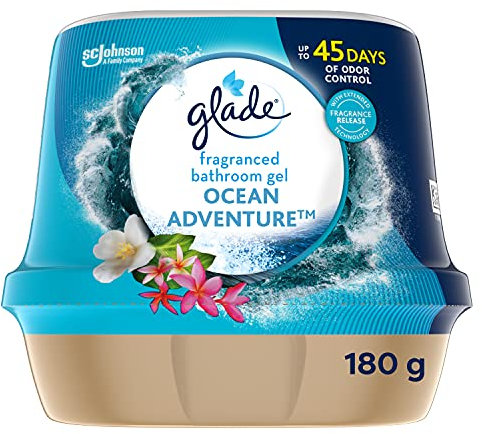 Glade Fragranced Bathroom Gel, Bathroom Air Freshener & Discreet Odour Eliminator, Ocean Adventure, 180g