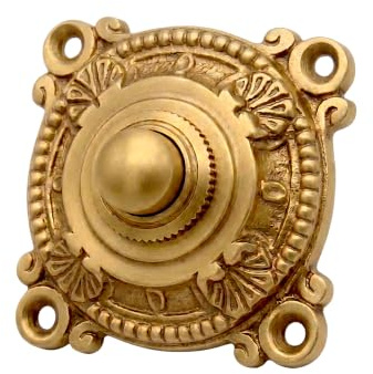 Ventano Antike Türklingel Unterputz (50 mm) – Massive Messing Klingelplatte patiniert, verziert – Ornamentale Jugendstil-Klingel für die Haustür