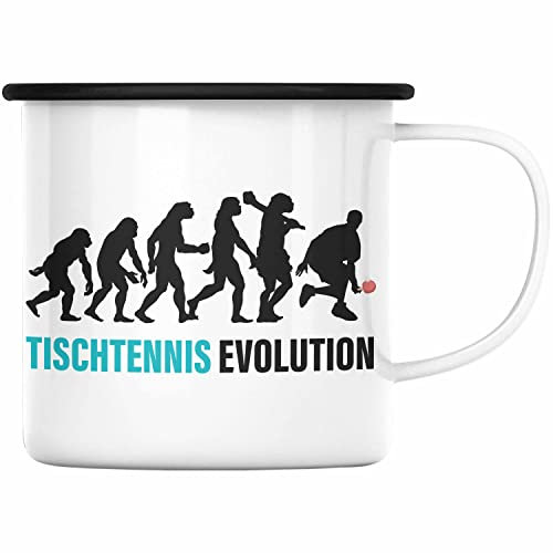 Trendation - Tischtennis Evolution Emaille Tasse Geschenk Tischtennisspieler Geschenkidee Lustig für Männer Tischtennis Zubehör (Schwarz)