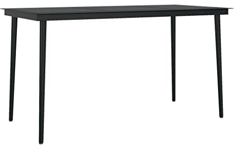 vidaXL Mesa de Comedor de Jardín Salón Sala de Estar Muebles Mobiliario Soporte Exterior Cocina Duradera Estable Acero y Vidrio Negra 140x70x74 cm
