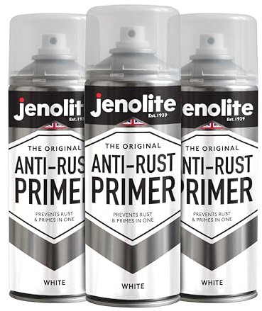 JENOLITE Apprêt antirouille en spray-Blanc-Apprêt métallique haute performance-Protection contre la rouille et la corrosion - Peinture d'apprêt pour voitures, radiateurs, meubles de jardin le LOT DE 3
