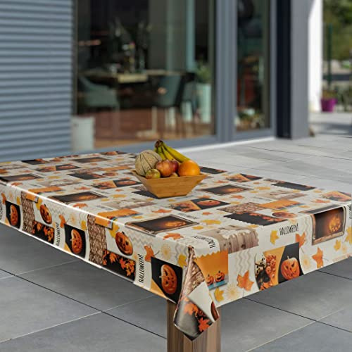 laro Wachstuch-Tischdecke Abwaschbar Garten-Tischdecke Wachstischdecke PVC Plastik-Tischdecken Eckig Meterware Wasserabweisend Abwischbar, Muster:Halloween Kürbis Blätter Herbst, Größe:110x180