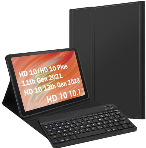 JADEMALL Bluetooth Tastatur QWERTZ Deutsch für iPad, Samsung Tab, Huawei, Fire Tab - 10 Zoll Ultraleichte Kabellose Tastatur mit iOS-Tasten, Schwarz